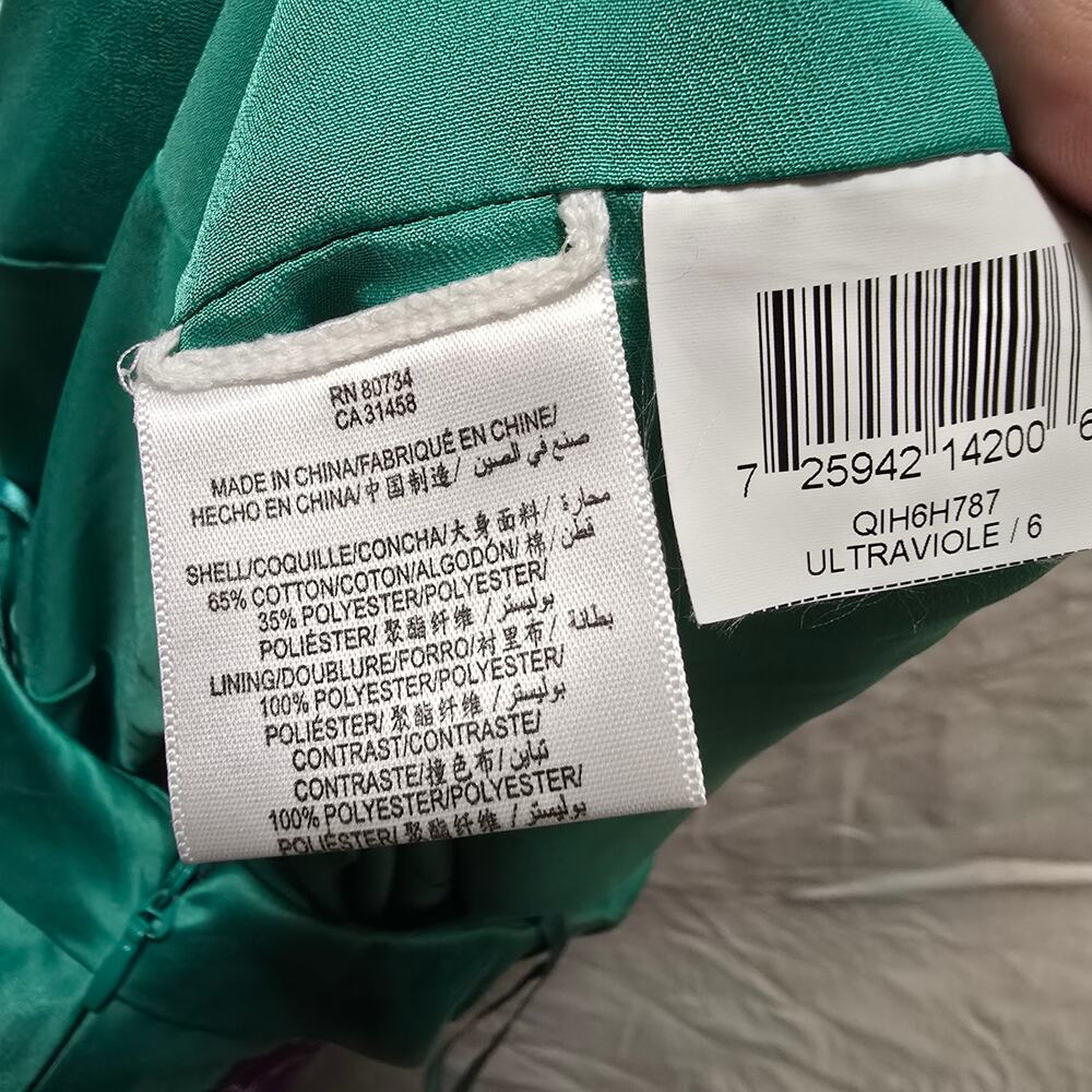 BCBGMaxazria Ultraviolet Strapless Tiered satin mini dress 6 green purple - Picture 12 of 13